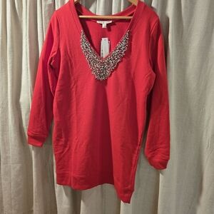 INC International Concepts Red Embellished Sweatshirt